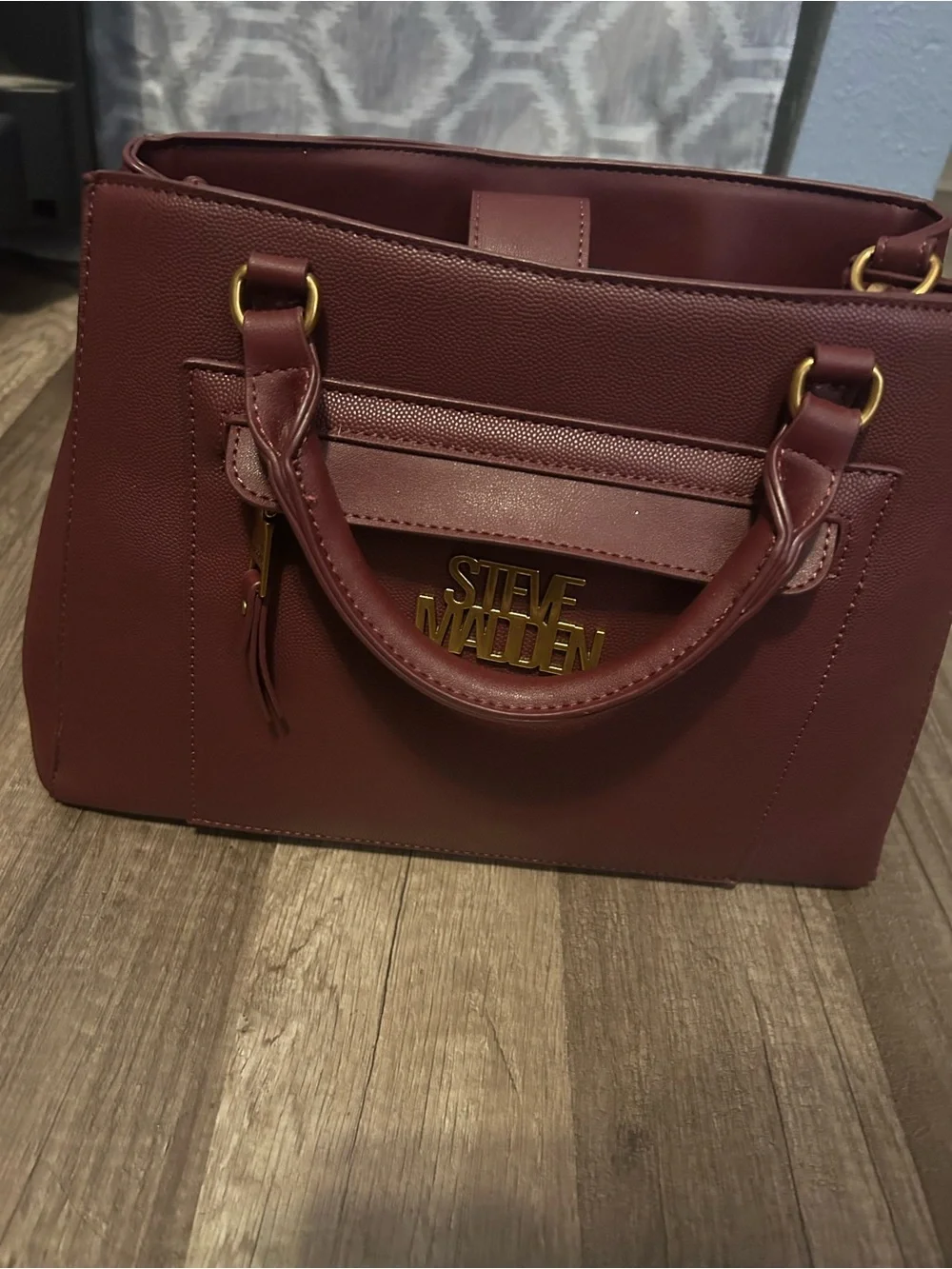 Steve Madden Burgundy Tote with Gold Hardware